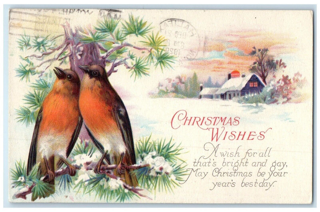 1929 Christmas Wishes Song Birds House Winter Halifax Nova Scotia NS Postcard