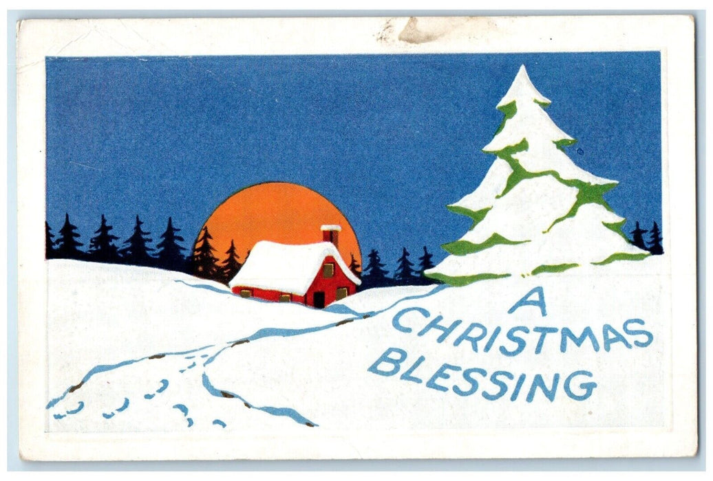 c1910's Christmas Blessing Arts Crafts House Winter Pine Tree Milton NS Postcard