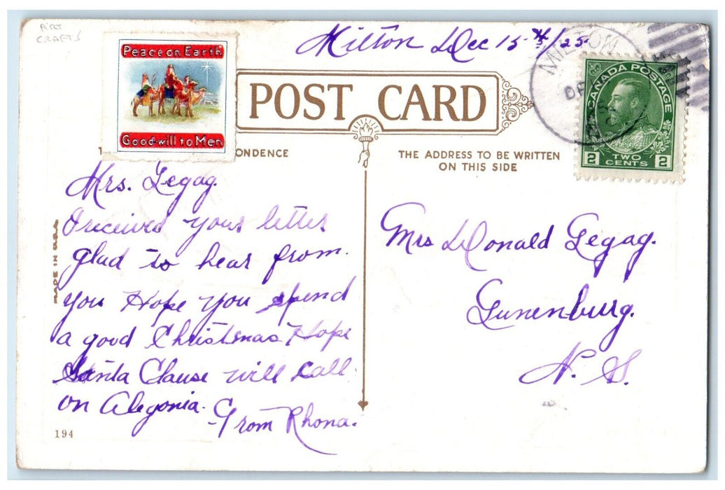 c1910's Christmas Blessing Arts Crafts House Winter Pine Tree Milton NS Postcard