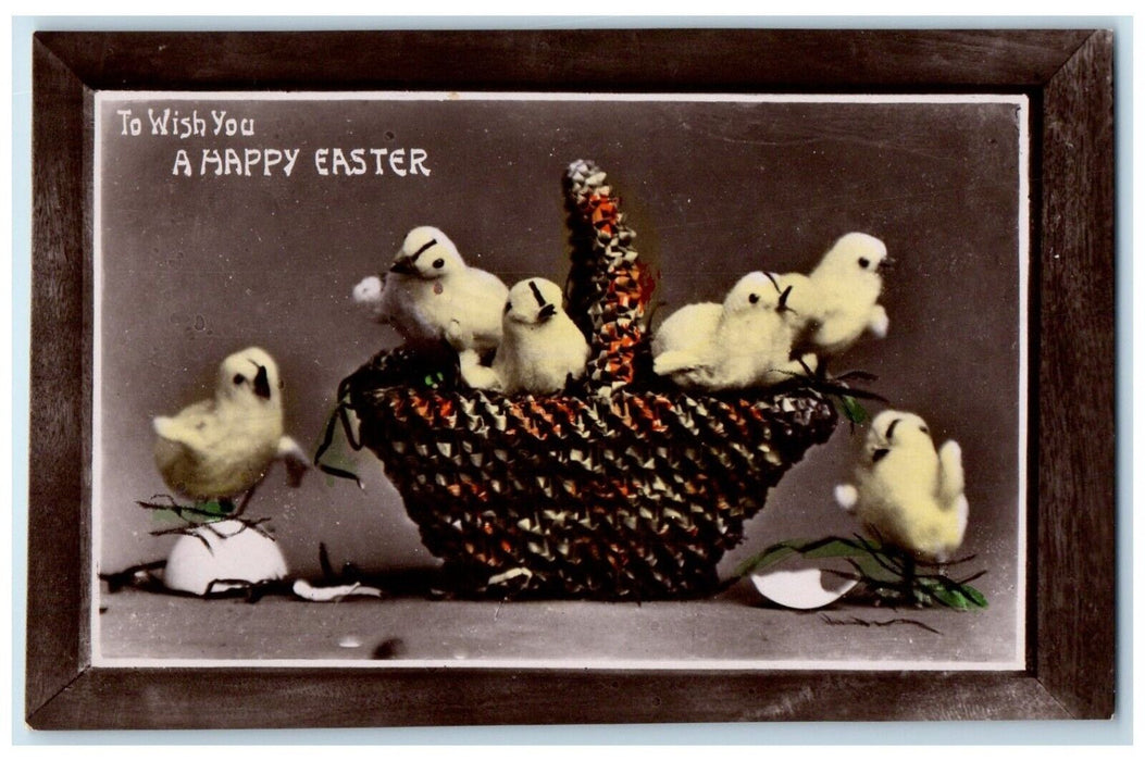 c1910's Easter Chicks Hatched Egg Basket RPPC Photo Posted Antique Postcard