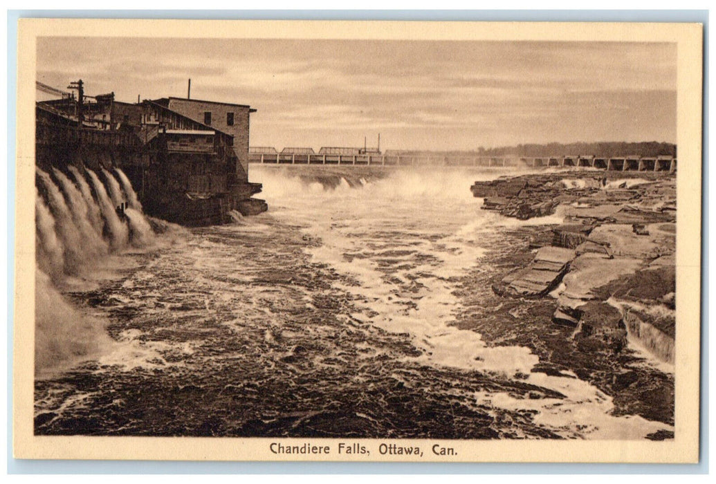 c1940's Scene of Chandiere Falls Ottawa Ontario Canada Vintage Postcard