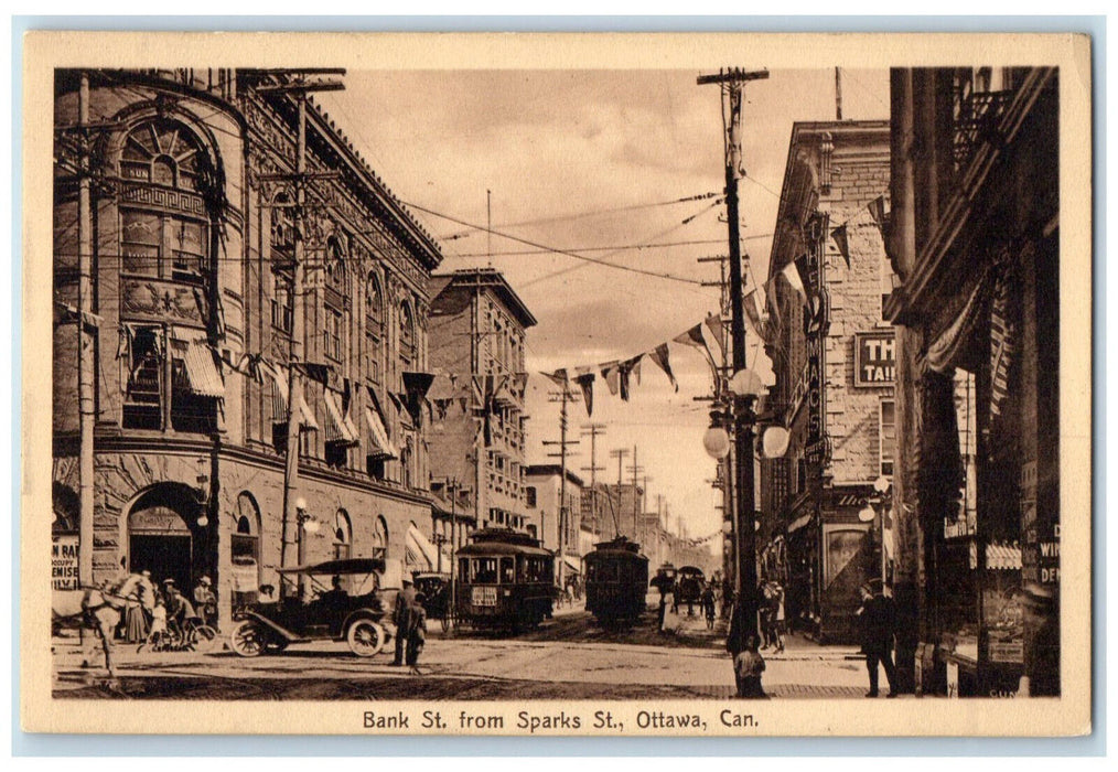 c1940's Bank St. From Sparks St. Ottawa Canada Vintage Unposted Postcard