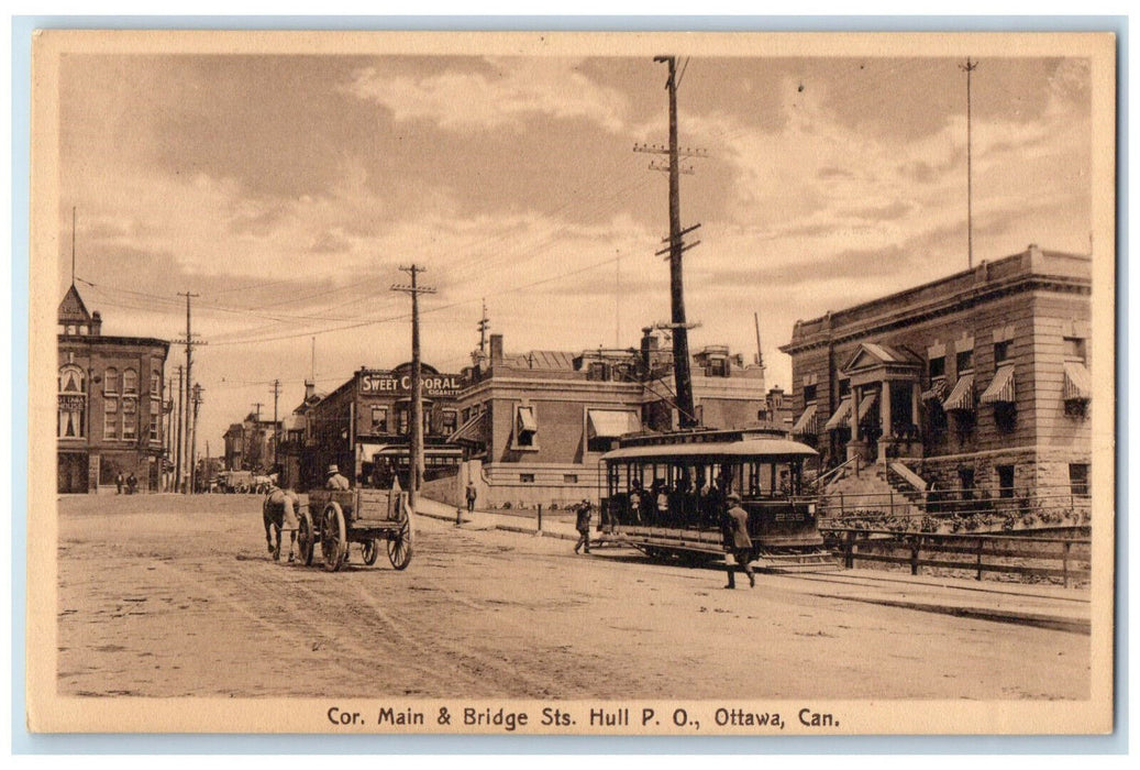 c1920's Corner Main & Bridge Streets Hull P.O. Ottawa Ontario Canada Postcard