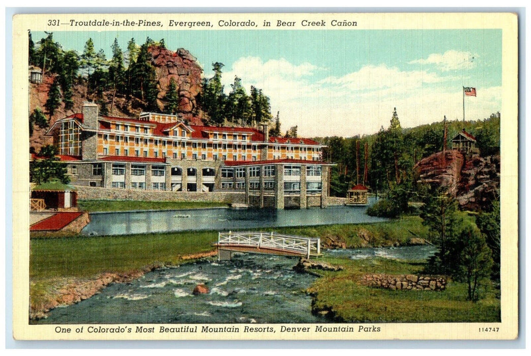 Troutdale In The Pines Evergreen Colorado CO, In Bear Creek Canon Postcard