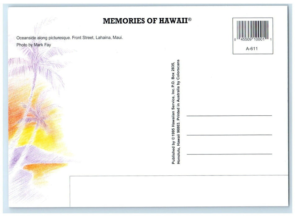 1995 Front Street Lahaina Hawaii HI Maui Vintage Unposted Postcard