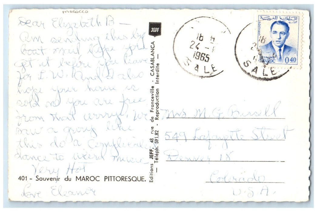 1965 Crowds in the Busy Street Souvenir From Picturesque Morocco Postcard