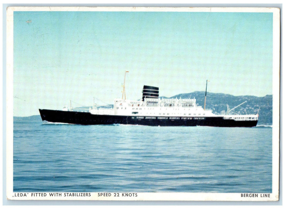 c1950's Leda Fitted with Stabilizers Speed 22 Knots Bergen Line Spain Postcard