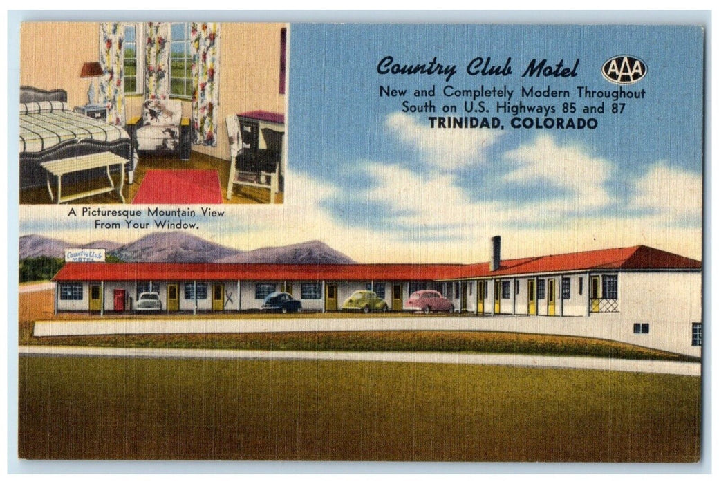 c1940's Country Club Motel Trinidad Creede Colorado CO, Cars Scene Postcard