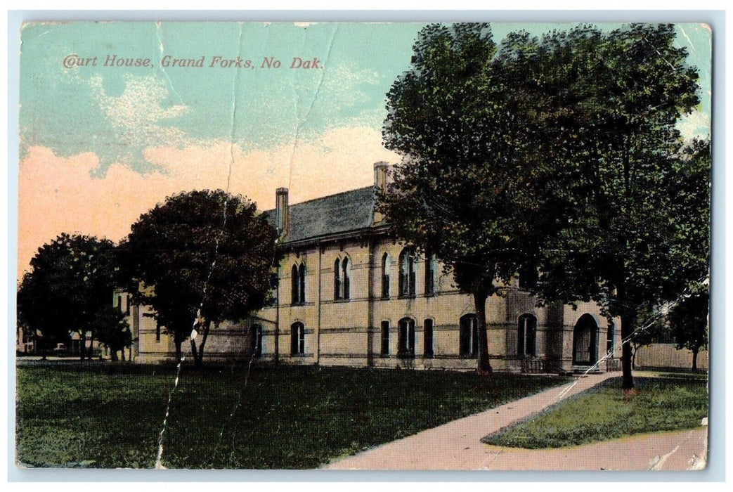 1914 Court House Building Forks Belcourt North Dakota ND Posted Antique Postcard