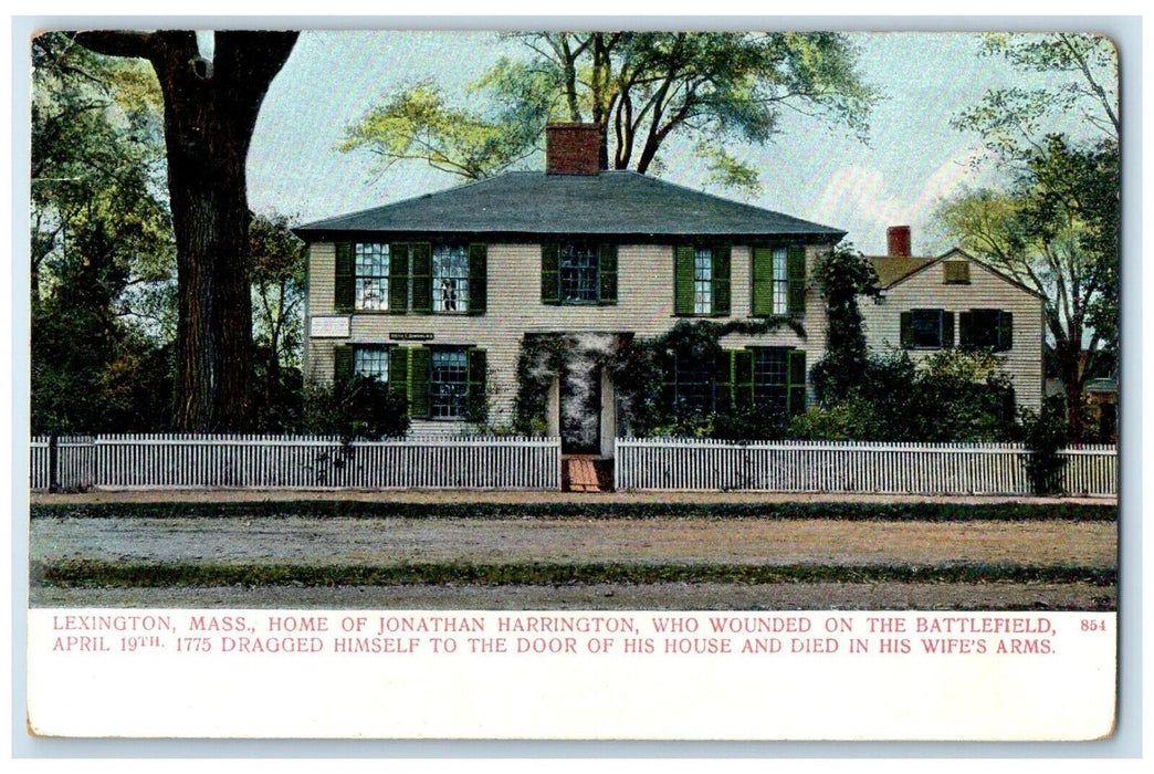 c1905 Exterior View Home Jonathan Harrington Lexington Massachusetts MA Postcard