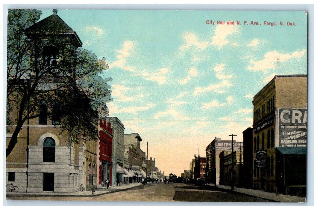 1910 City Hall And NP Avenue Fargo North Dakota ND Posted Antique Postcard