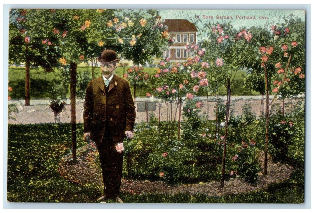 c1910's Rose Garden Flowers Man Portland Oregon OR Unposted Antique Postcard