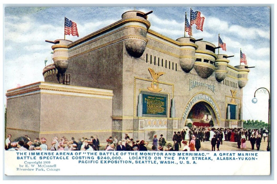 The Immense Arena Battle Of Monitor Merrimac Pacific Expo Seattle WA Postcard