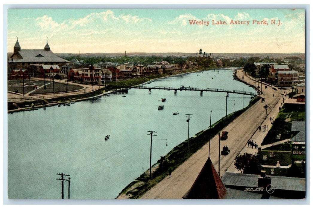 c1910 Aerial View Wesley Lake Bridge Asbury Park New Jersey NJ Souvenir Postcard