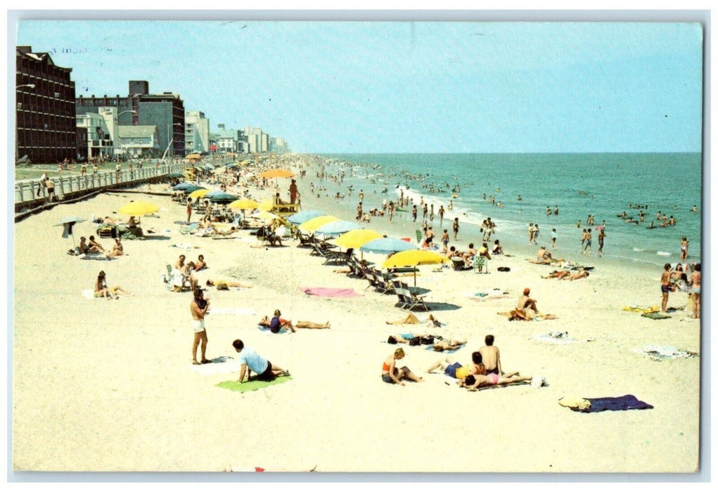 1979 Aerial View Colorful Beach Umbrellas Oceanfront Virginia Beach VA Postcard