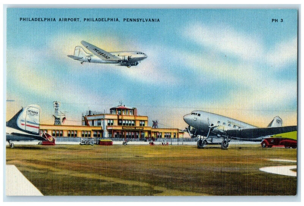 c1940 Airplanes Philadelphia Airport Philadelphia Pennsylvania Unposted Postcard
