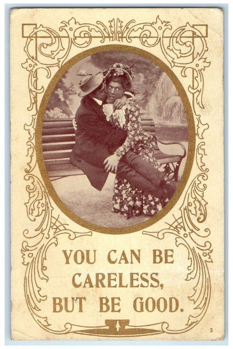 1910 Crossdressing Men Kissing Gay Romance You Can Be Careless Antique Postcard