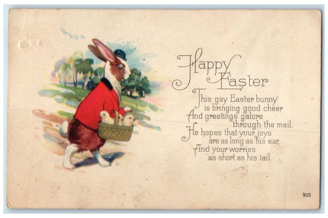 1923 Easter Anthropomorphic Bunny Rabbit In Basket Chicks Canada Posted Postcard