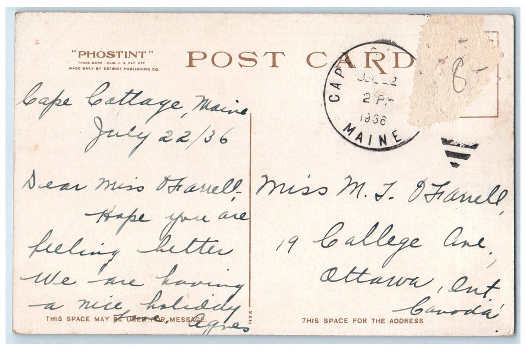 1936 Portland Head Light Crushing Island Portland Harbor Maine Phostint Postcard