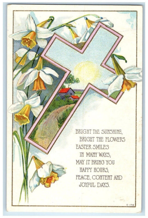 1918 Easter Holy Cross Flowers Embossed Lunenburg NS Canada Antique Postcard