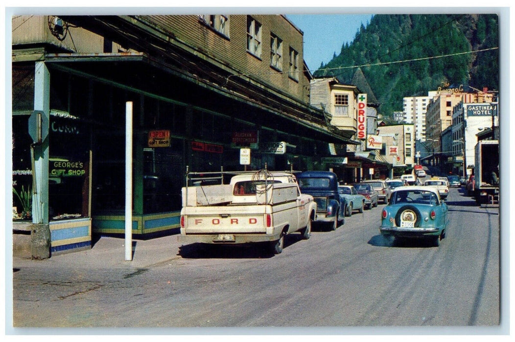 1960 Business Street Classic Cars Franklin Street Juneau Alaska Antique Postcard