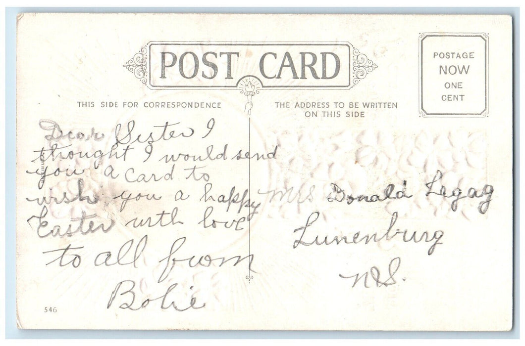 c1910's Easter Holy Cross Flowers Embossed Lunenburg NS Canada Antique Postcard