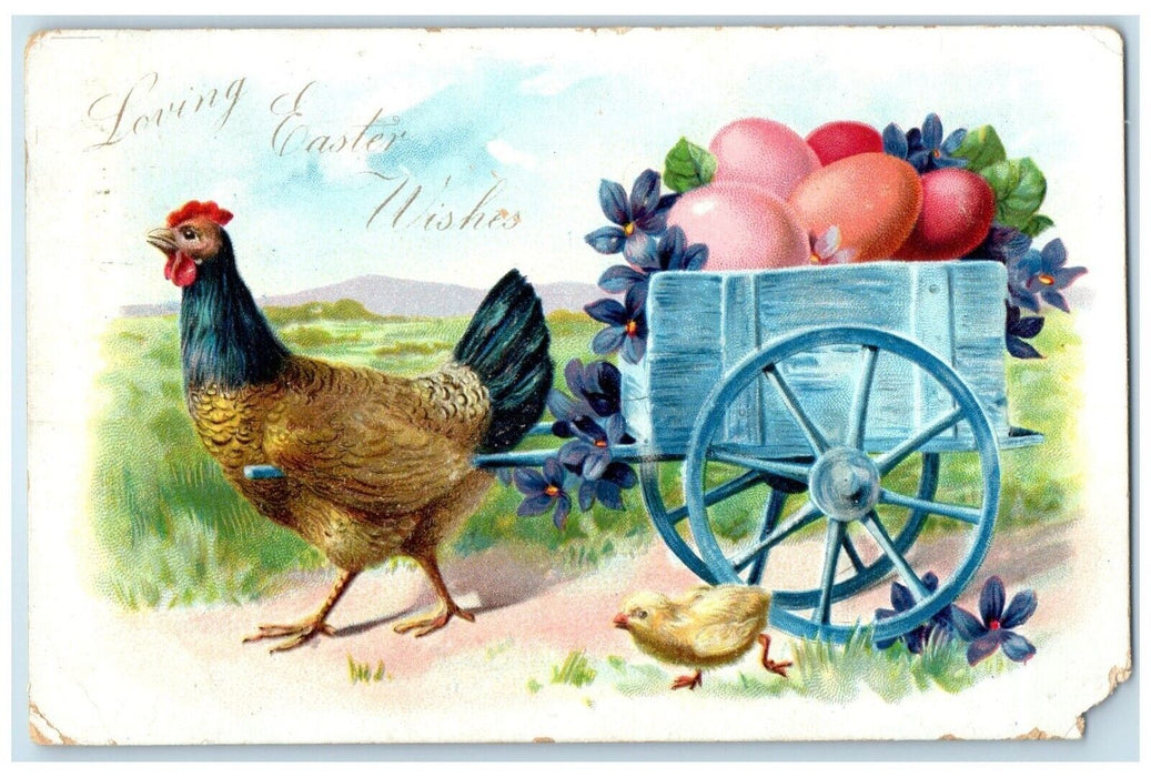 1906 Easter Chicken Hen Pulling Wagon With Eggs Chick Halifax NS Canada Postcard