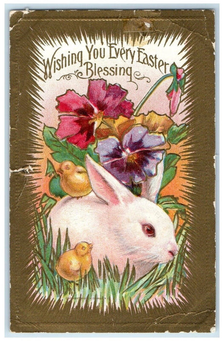 c1910's Easter Bunny Rabbit Chick Flowers Embossed Parks Creek NS Postcard