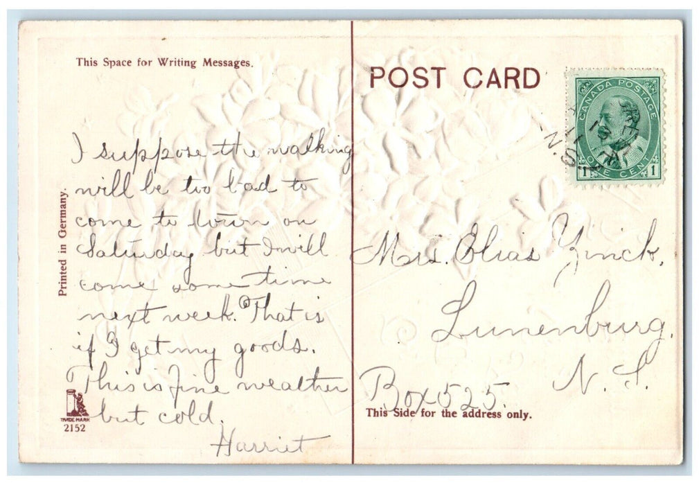 c1910's Easter Holy Cross Flowers Embossed Lunenburg Nova Scotia NS Postcard