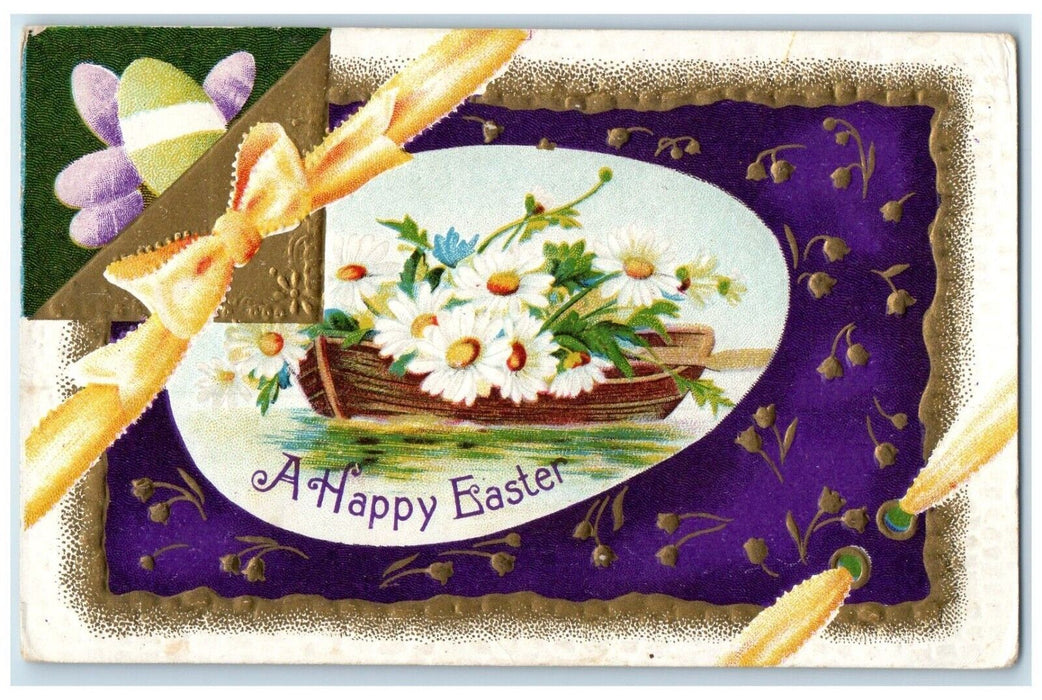 c1910's Easter Egg Daisy Flowers Boat Embossed Enfield Hants Co. NS Postcard