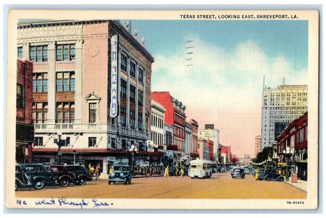 1941 Texas Street Looking East Classic Cars Road Shreveport Louisiana Postcard