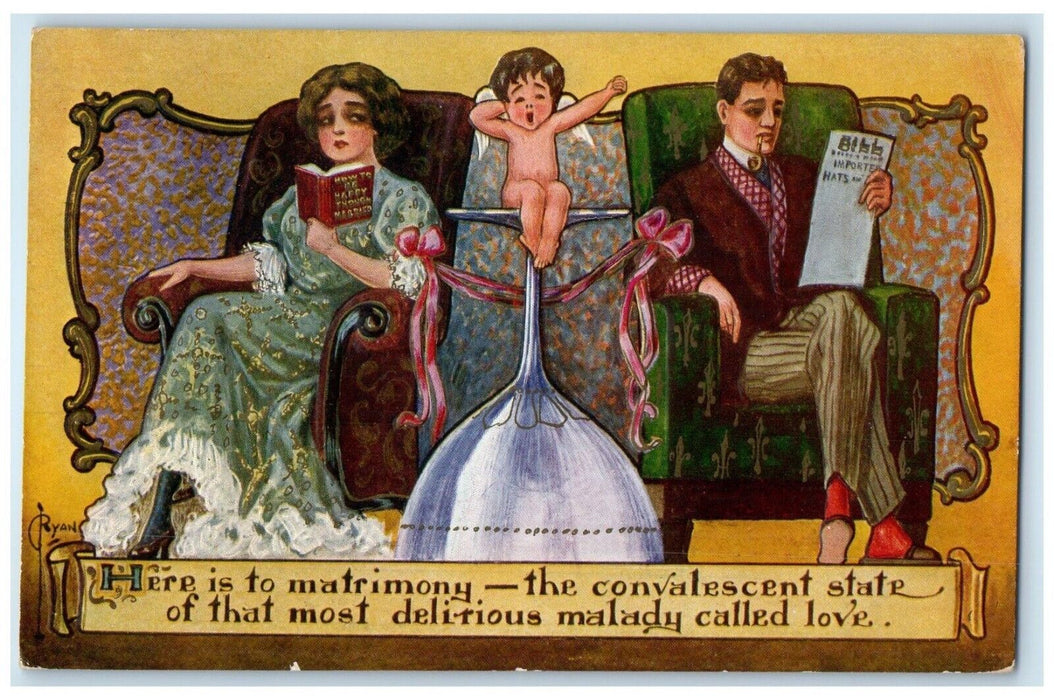 c1910's Valentine Cupid Angel Embossed Clayton Illinois IL Antique Postcard