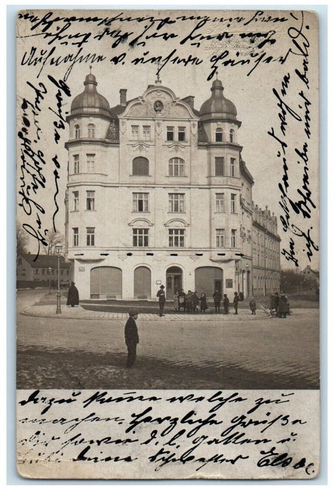 1909 Building Street View Men Women Children Munich Germany RPPC Photo Postcard