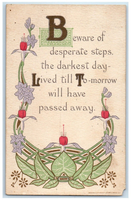 c1910's Be Aware Of Desperate Steps Flowers Arts Crafts Ruth Davis Postcard