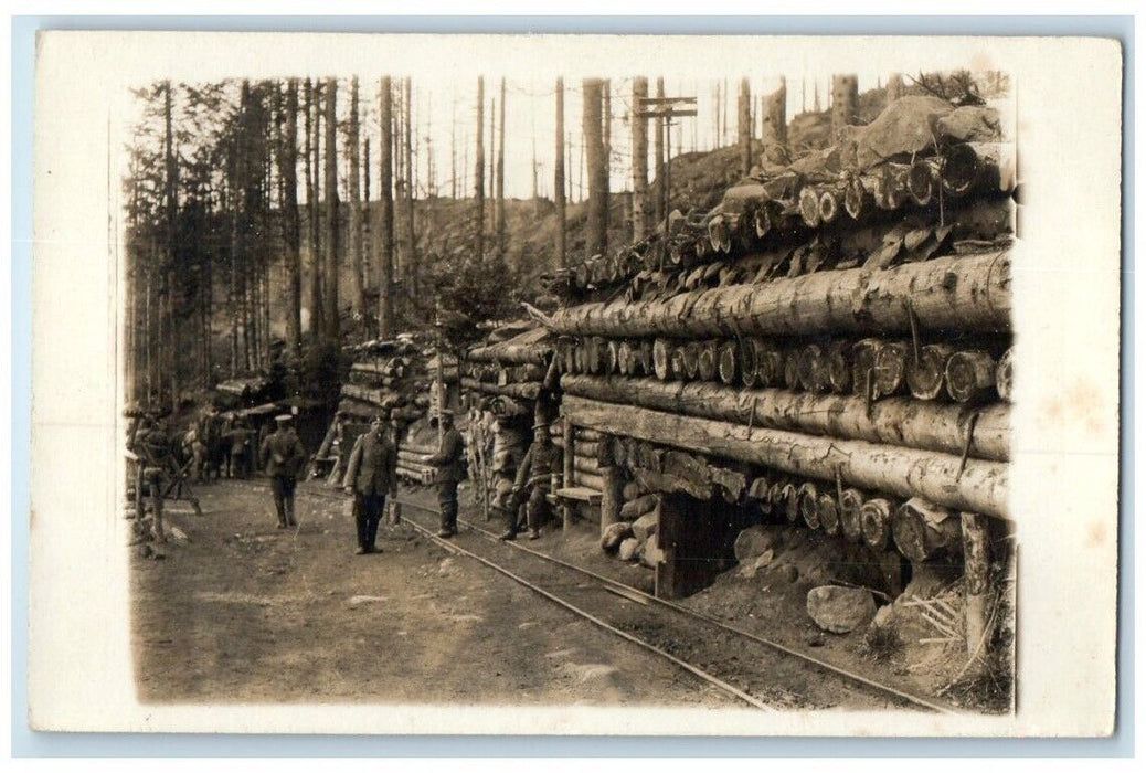 c1914-1918 WWI German Soldiers Forest Logging View Germany RPPC Photo Postcard