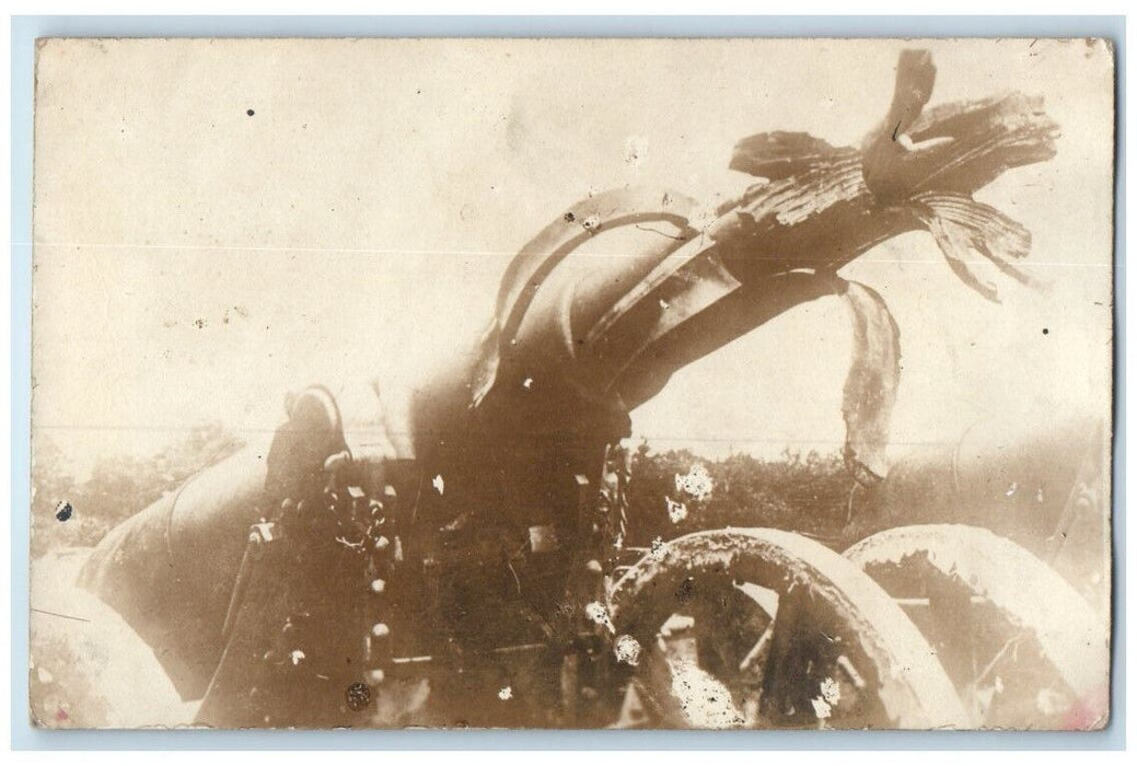 c1914-1918 WWI German Artillery Gun Destroyed View Germany RPPC Photo Postcard