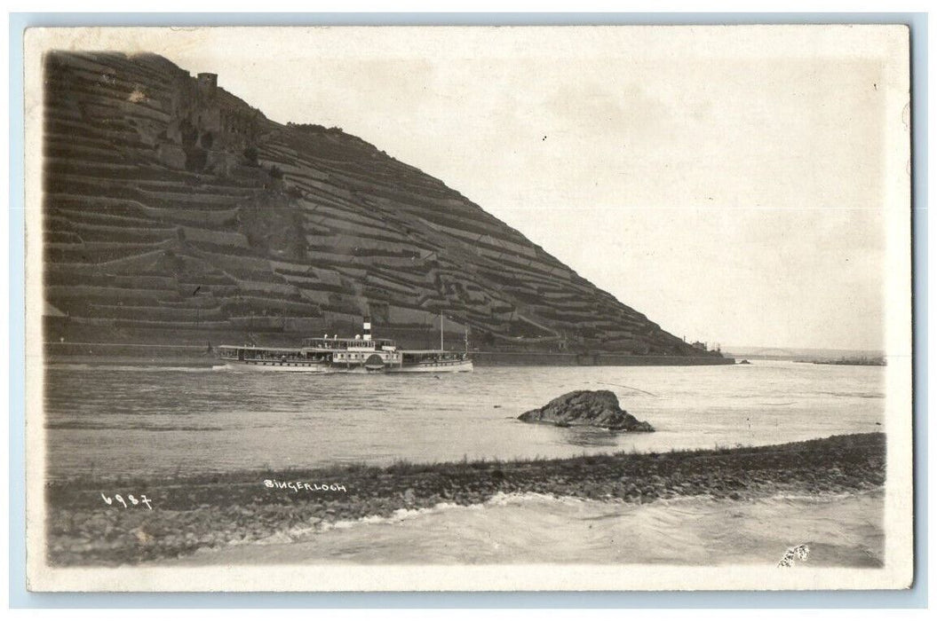 c1920's Steamship Rhine River Mountain Binger Loch Germany RPPC Photo Postcard