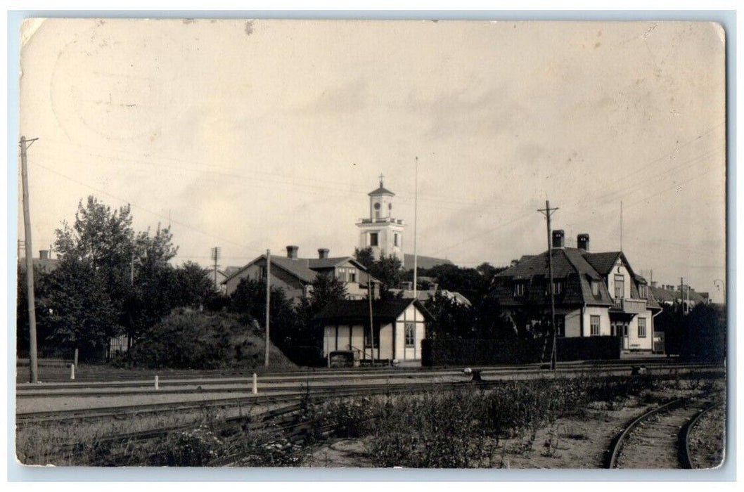 1929 Clock Tower Depot View Sent To Monsteras Sweden RPPC Photo Postcard