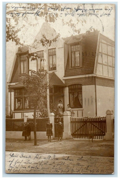 1911 Home Residence Family View Women Children Germany RPPC Photo Postcard