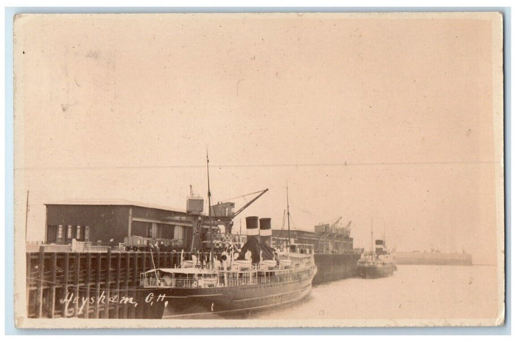 1904 Harbor Steamship View Heysham Lancashire England RPPC Photo Postcard