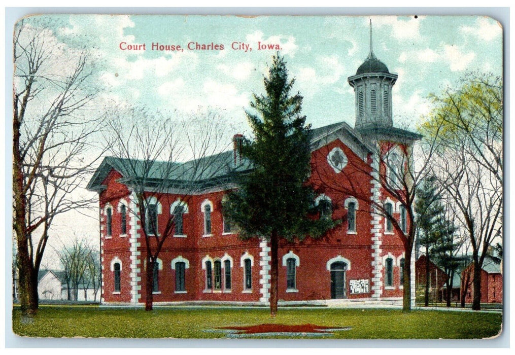 1913 View Of Court House Building Charles City Iowa IA Posted Antique Postcard