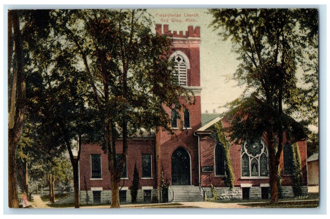 1909 Presbyterian Church Scene Street Red Wing Minnesota MN Antique Postcard