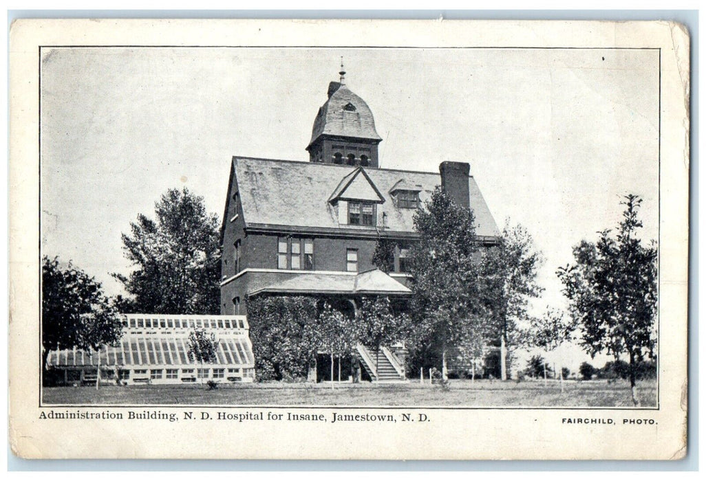 c1905 Administration Building ND Hospital For Insane Jamestown ND Postcard