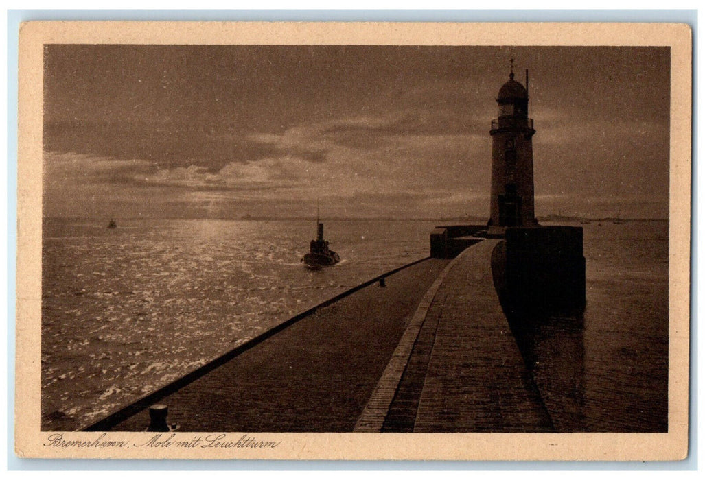 c1940's Mole With Lighthouse Bremerhaven Germany Unposted Vintage Postcard