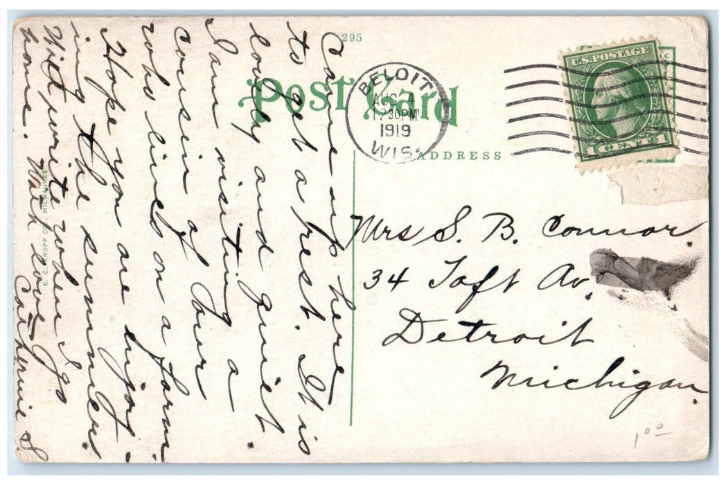1919 Post Office Building Scene Street Beloit Wisconsin WI Antique Postcard