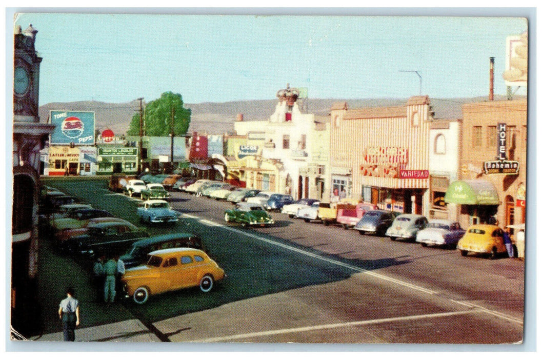 1957 Main Street Curio Shops Revolution Avenue Tijuana Mexico Postcard