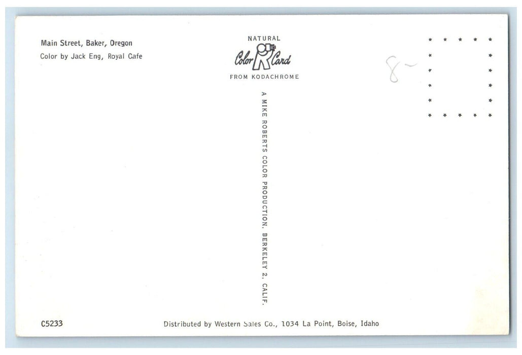 c1960 Busy Day Classic Cars Buildings Main Street Baker Oregon Unposted Postcard