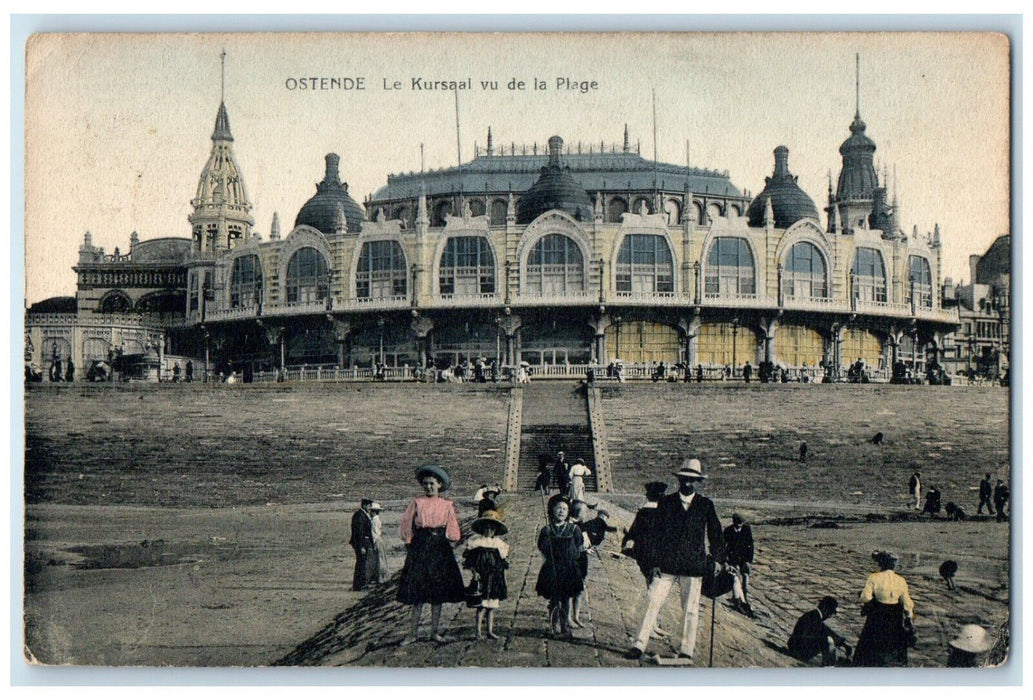 1914 The Kursaal Seen From The Ostend Beach Belgium Vintage Posted Postcard