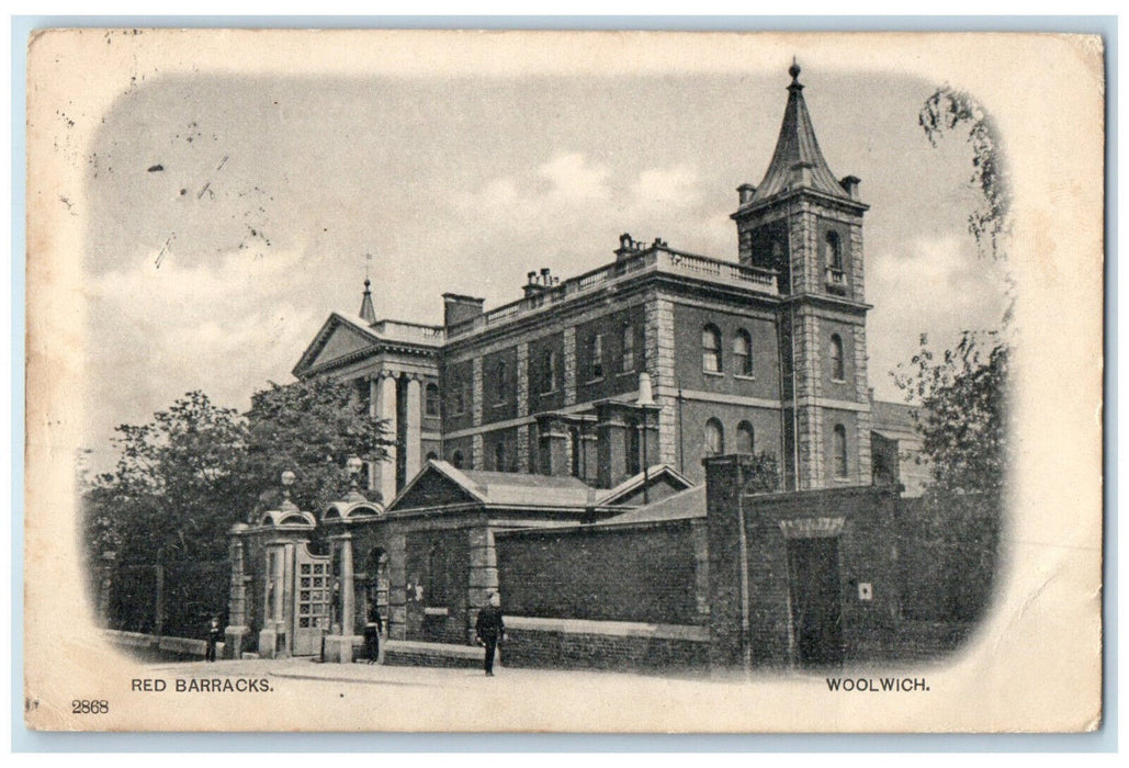 1904 Entrance View to Red Barracks Woolwich London England Posted Postcard