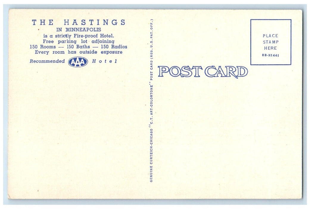 c1950's Hotel Hastings Building Minneapolis Minnesota MN Vintage Postcard